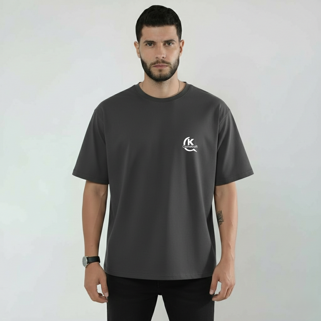 Premium Cotton Terry Round Neck Grey T-Shirt