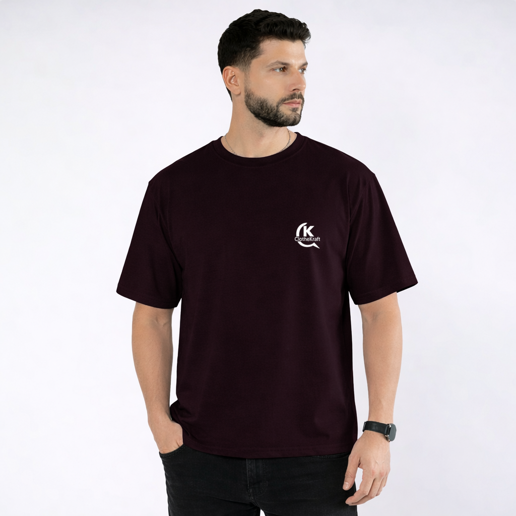 Premium Cotton Terry Round Neck Wine T-Shirt