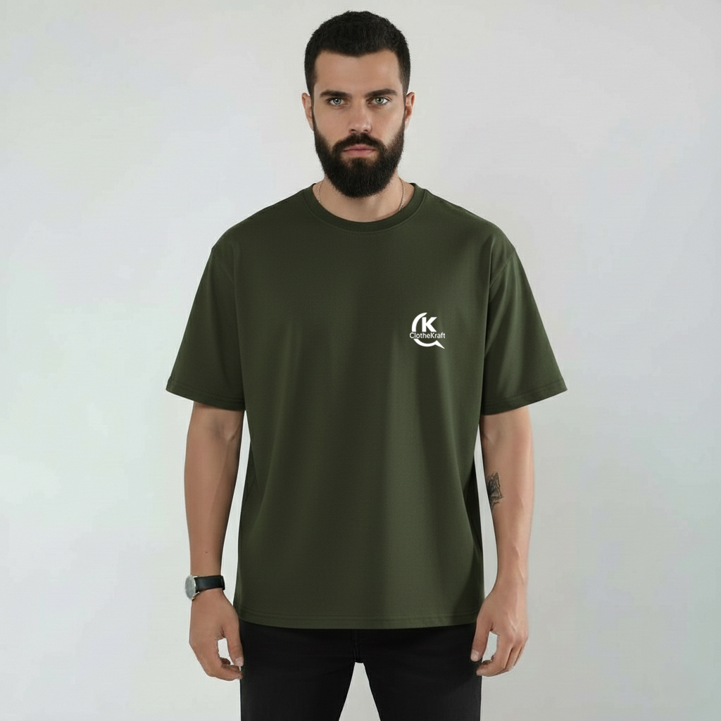 Premium Cotton Terry Round Neck Olive Green T-Shirt